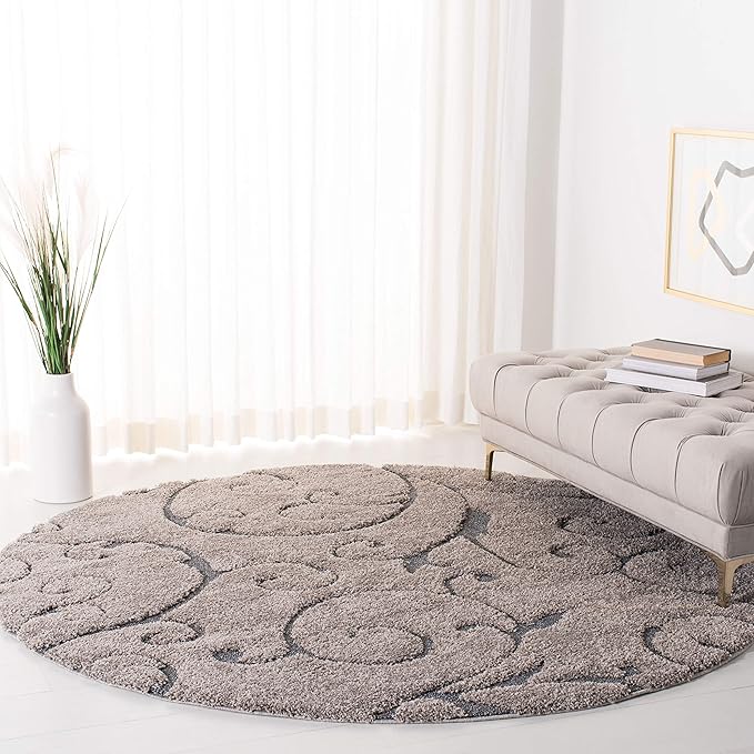 SAFAVIEH Florida Shag Collection 4' Round Grey/Light Blue SG455 Scrolling Vine by SAFAVIEH