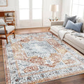 4x6 Washable Vintage Area Rug Tangerine Traditional Floor Cover Foldable Rug by CHAMPLANT