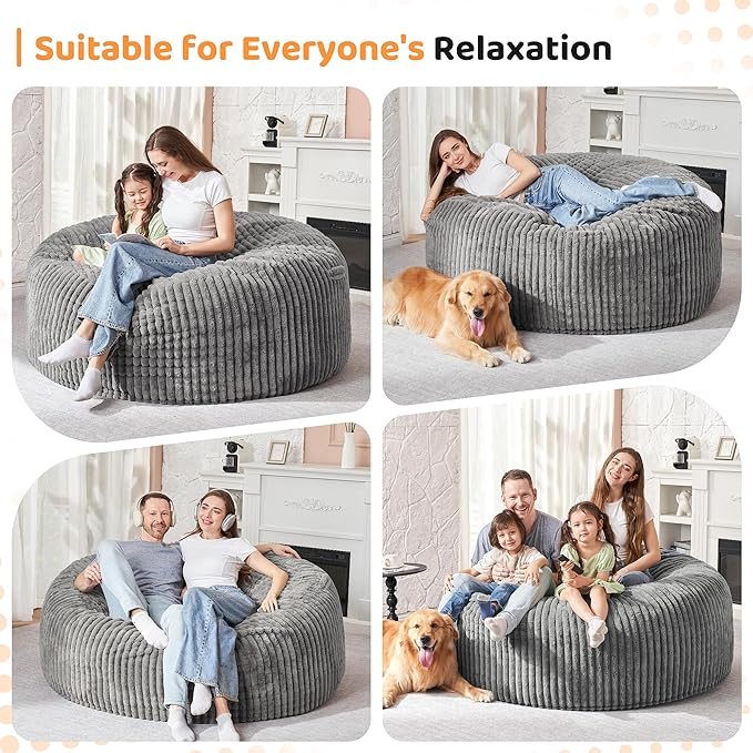 HABUTWAY 5FT Bean Bag Chair, Memory Foam Beanbag Chair - Image 4