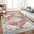 Area Rug 6'x9' Washable Red Blue Rug Vintage Traditional Floor Cover Retro by CHAMPLANT