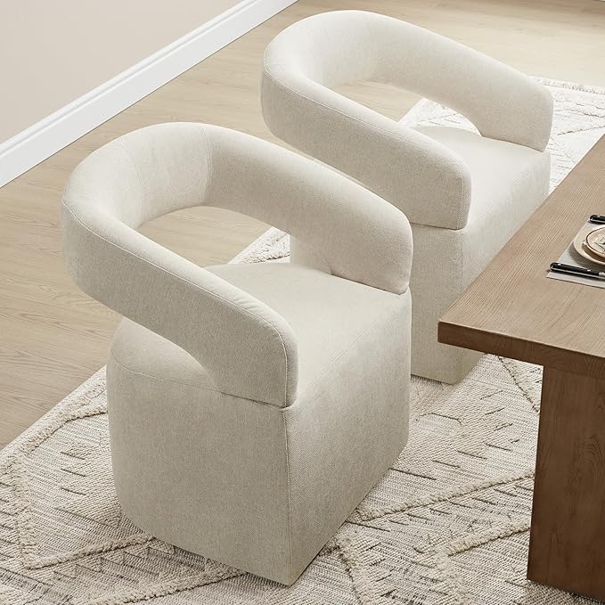 Upholstered Dining Chairs with Casters Easy Assembly Require Modern Barrel - Image 2