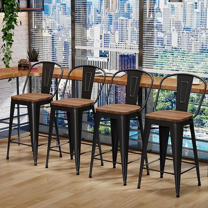 Changjie Furniture 26 Inch Metal Barstools Set of 4 Counter Height Bar Stools - Image 4