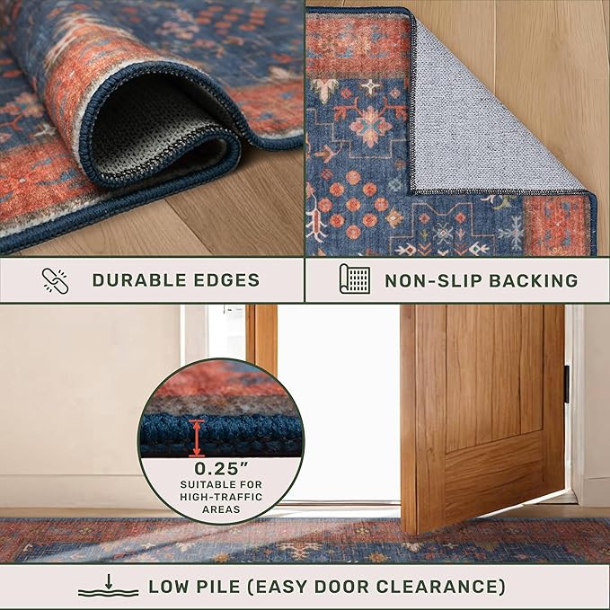 Dark Blue & Terracotta 5x8 Living Room Rug - Image 5