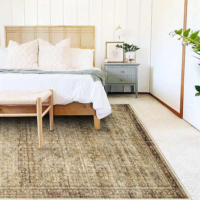 Area Rug 8x10 Washable Rug Brown Vintage Traditional Mat Distressed Indoor - Image 3