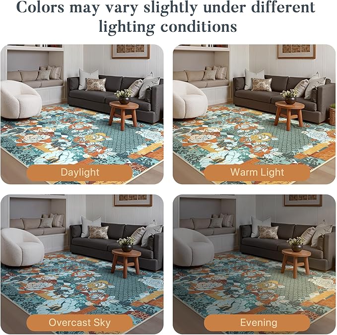 GENIMO Floral Runner Rug 2X6, Machine Washable Non Slip Vintage Patchwork - Image 6