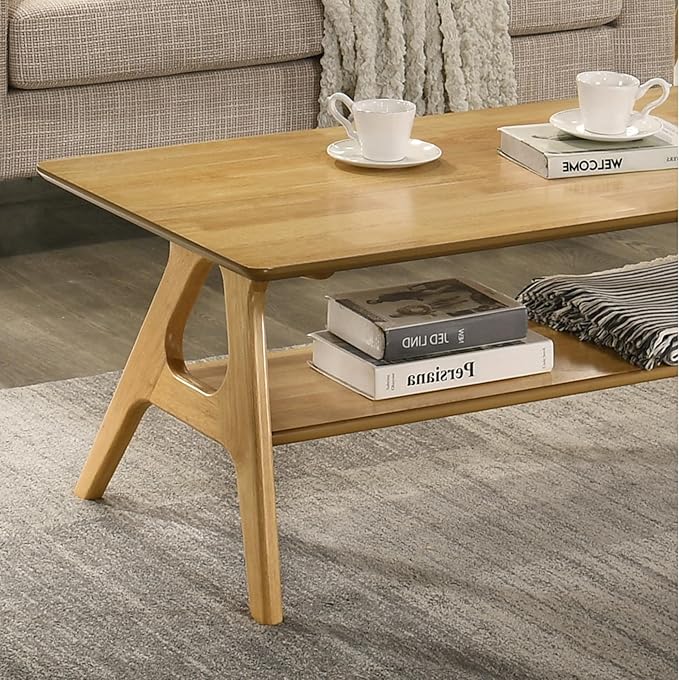 Roundhill Furniture Arona Mid-Century Modern Wood Shelf Coffee Table, Natural - Image 6