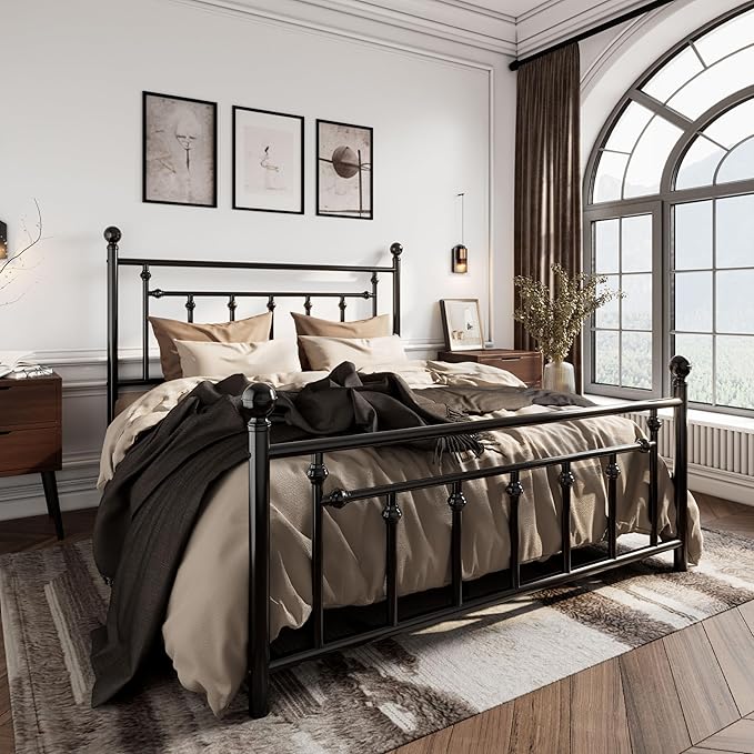 SHA CERLIN 14'' Full Size Metal Platform Bed Frame/Victorian Headboard and - Image 3