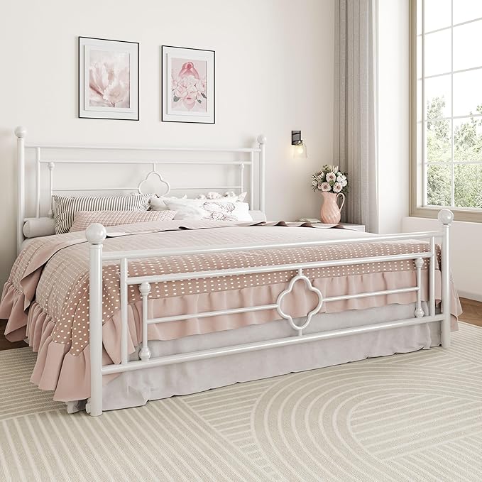 SHA CERLIN 14 Inches King Size Metal Platform Bed Frame/Vintage Iron-Art - Image 3