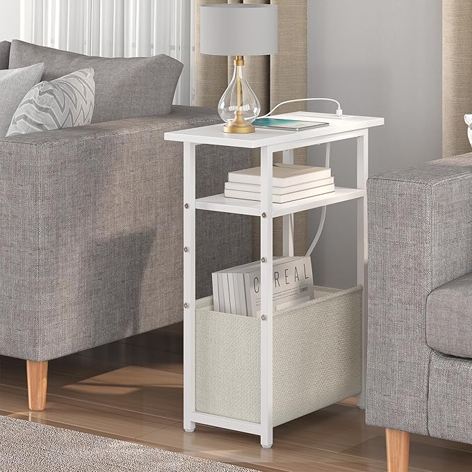 Narrow Side Table with Charging Station, Small End Table - Image 2