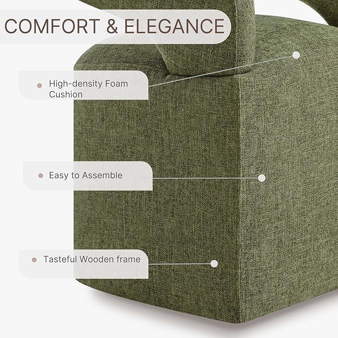 Upholstered Dining Chairs with Removable Casters Barrel Side Armchair with - Image 5