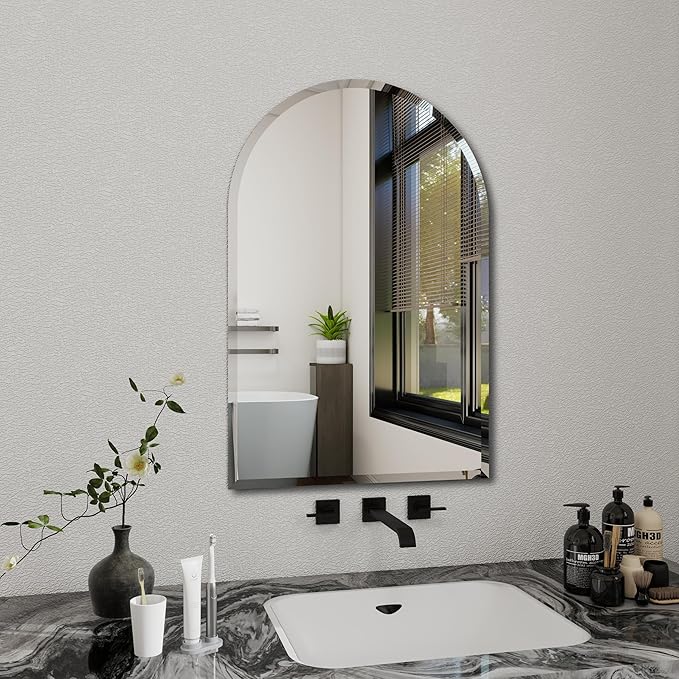 Arched Bathroom Mirror, 28X40 inch Arched Frameless Mirror, Arch Wall - Image 3