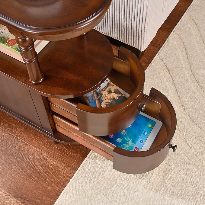 2 Set of Wood End Table with 2 Drawers and Storage Shelf, Narrow Sofa Side Table - Image 4