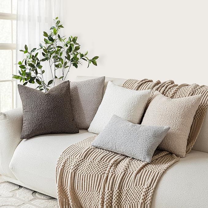 Foindtower Pack of 2 Textured Boucle Throw Pillow Covers Accent Solid - Image 7
