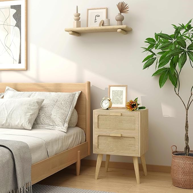 Rattan Nightstand Set of 2, Side Table - Image 8