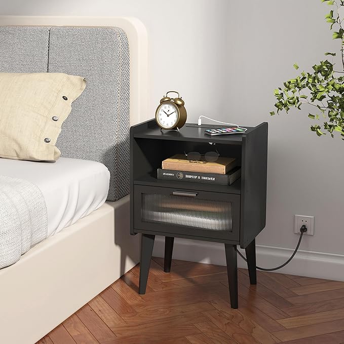 Nightstand with Charging Station, Bedside Tables Set of 2, End Table Side Table - Image 9