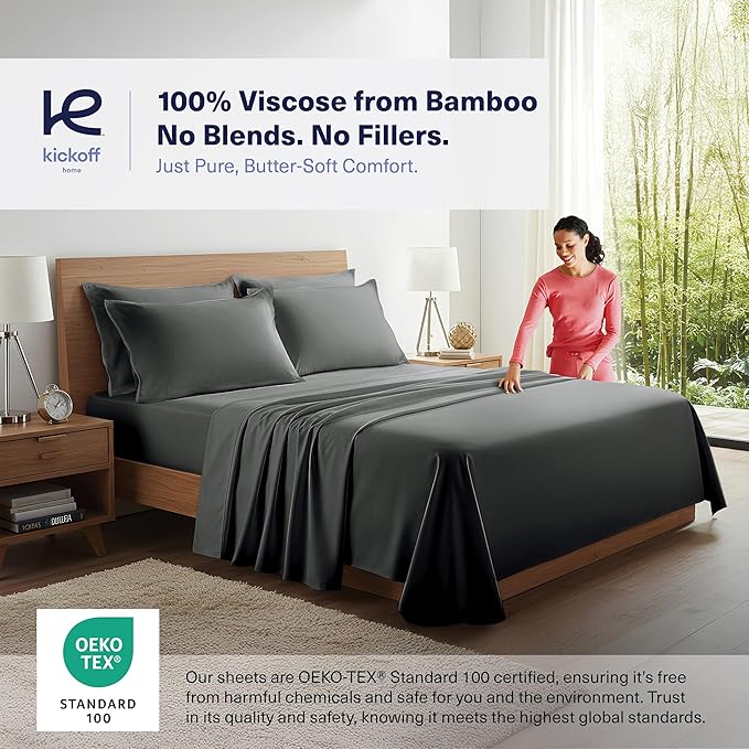 Kickoff Viscose Bamboo Sheets Twin XL Size 3-pc 100% Organic Bamboo Viscose Bed - Image 2