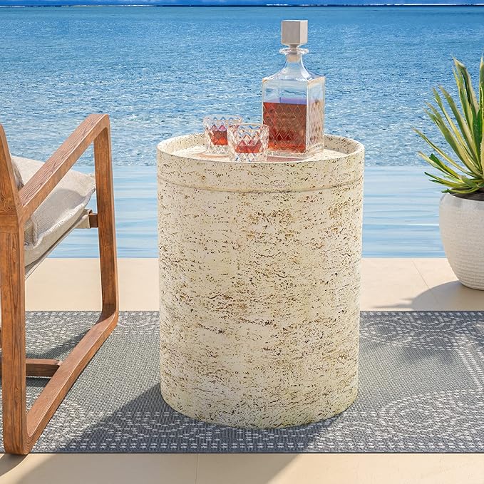 COSIEST Outdoor Side Table, Cylinder Shaped MgO Patio End Table, Lightweight - Image 7