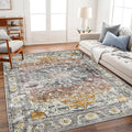 Area Rug 5x7 Washable Rug Brown Vintage Traditional Floor Cover Foldable Thin by CHAMPLANT