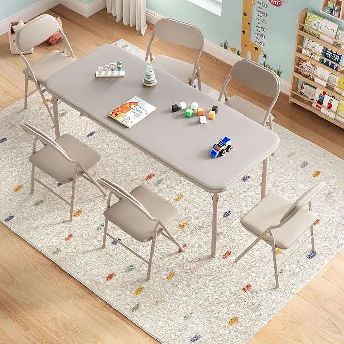 IDEALHOUSE 7 Piece Folding Kids Table and Chairs Set, Children Activity Table - Image 2