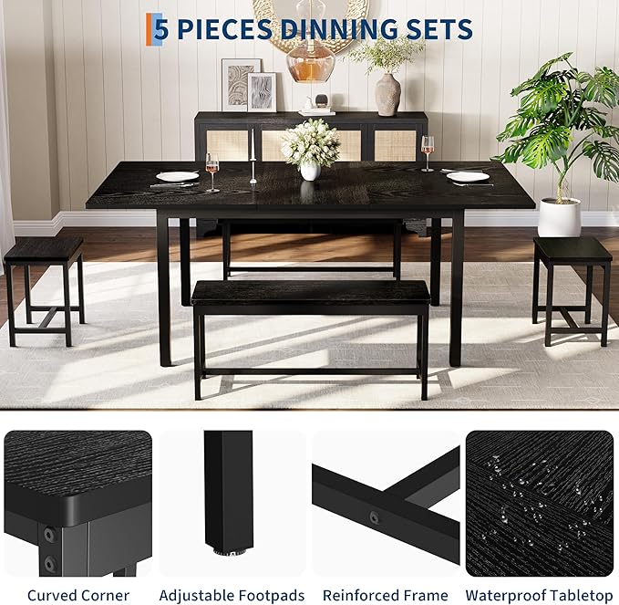 IDEALHOUSE 5-Piece Extendable Dining Table Set - Image 4