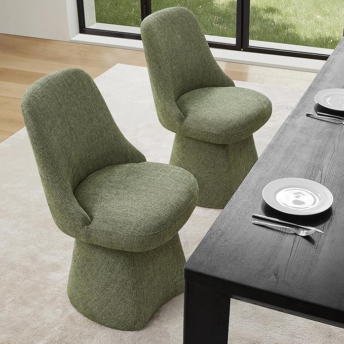 Swivel Dining Chair Mid Century Modern DeskChair High Back Upholstered Linen - Image 8