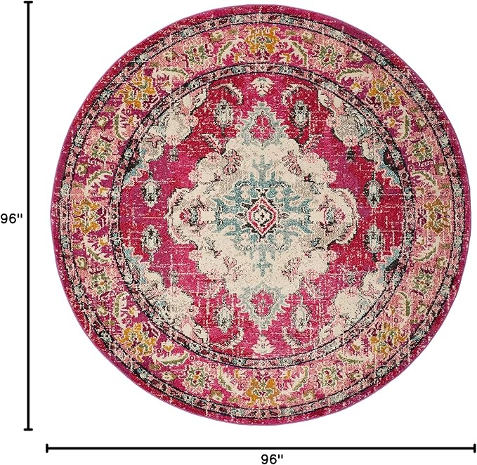 SAFAVIEH Monaco Collection 8' Round PinkMulti MNC243D Boho Chic Medallion - Image 2