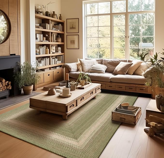 Homespice Grassland Jute Braided Green Area Rug 4x6' by Homespice