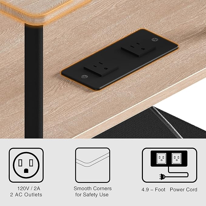 Small Side Table with Charging Station, Slim Nightstand with Outlet, Sofa - Image 7