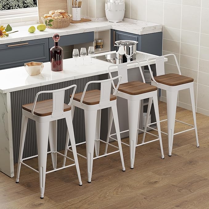 WENTMENT Bar Stools Set of 4 Counter Height Metal Barstools - Image 6