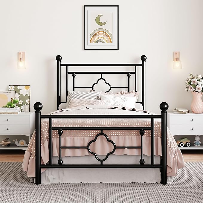 SHA CERLIN 14 Inches Twin Size Metal Platform Bed Frame/Vintage Iron-Art by SHACERLIN