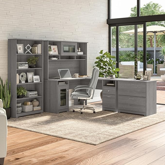 Bush Furniture Cabot L Shaped Computer Desk in Modern Gray | Corner Table - Image 4
