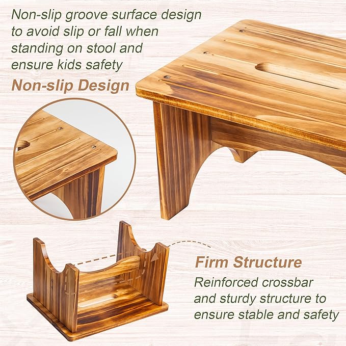 Wooden Step Stool for Adults, 6.5" Portable Wood Step Stool for Kids, Heavy - Image 3