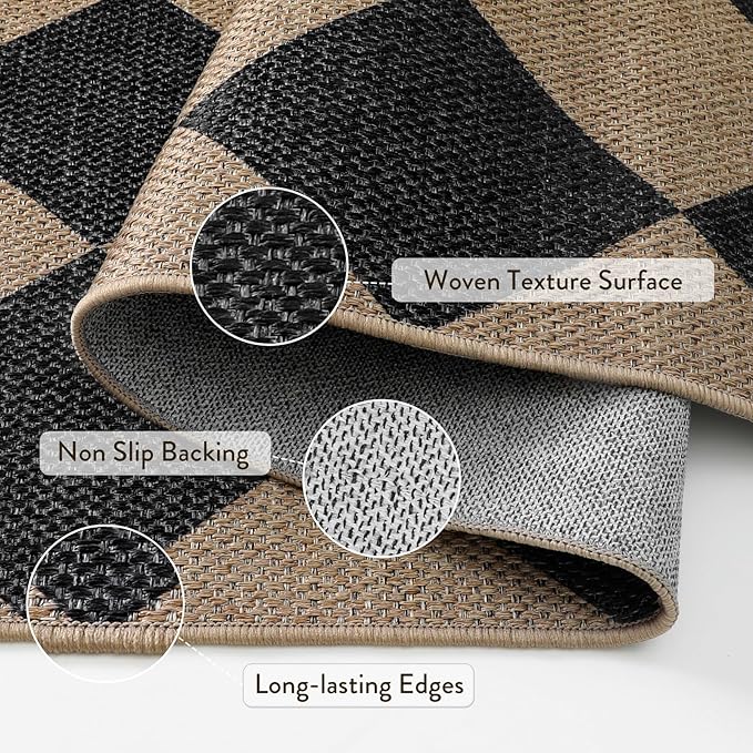 Lahome Checkered Easy Jute Kitchen Rug, 2x3 Indoor Door Mat Small Neutral Area - Image 3