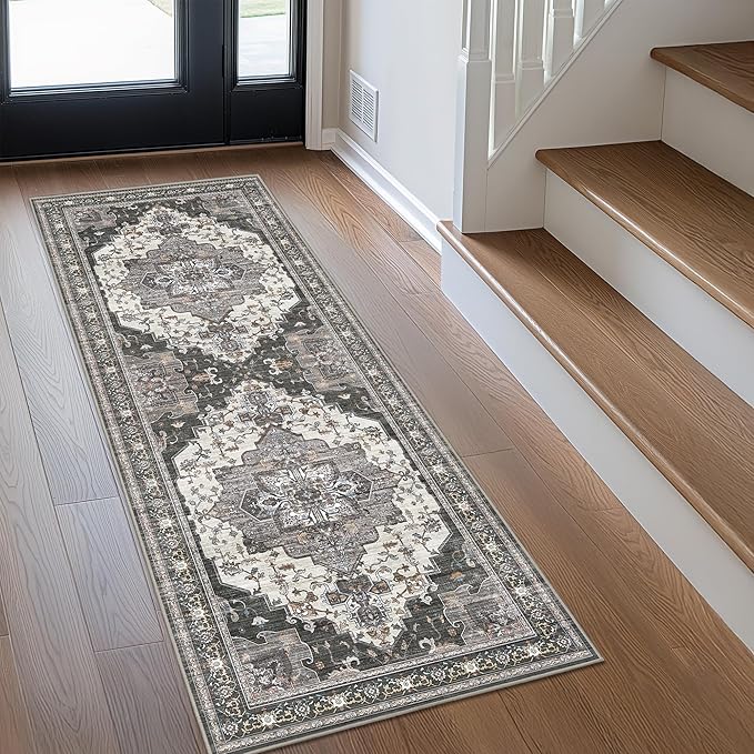 GENIMO 2X6 Hallway Runner Rug, Machine Washable Non Slip Vintage Floral - Image 2