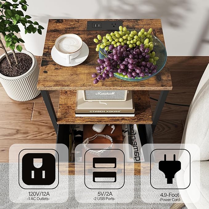 TUTOTAK End Table with Charging Station, Night Stand, Side Table with 2 USB - Image 5