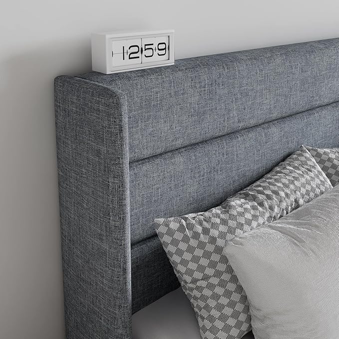 SHA CERLIN King Size Lift Up Storage Bed/Modern Wingback Headboard/Upholstered - Image 5
