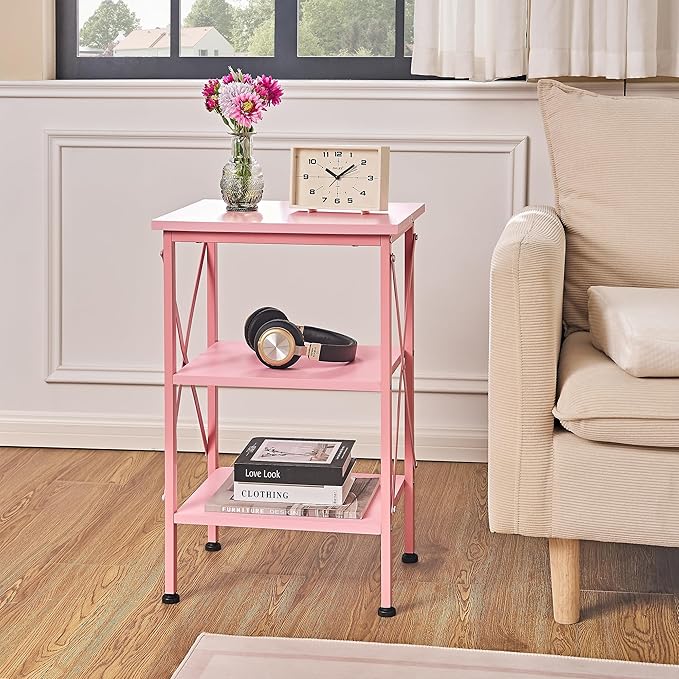 VECELO End Table Set of 2, Bedside Table, X-Design Reinforced Nightstands - Image 2