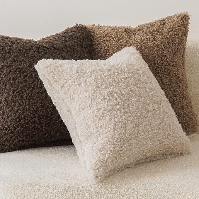 Foindtower 2 Pieces 16x16 Inch Neutral Cream, Faux Fur Throw Pillow Cover - Image 4