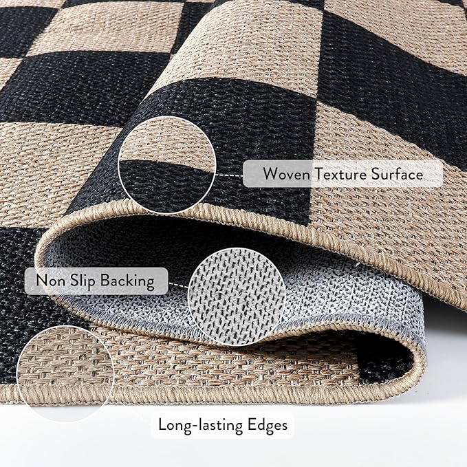 Lahome Checkered Easy Jute Runner Rug, 2x6 Kitchen Runner Rug Non Slip Washable - Image 3