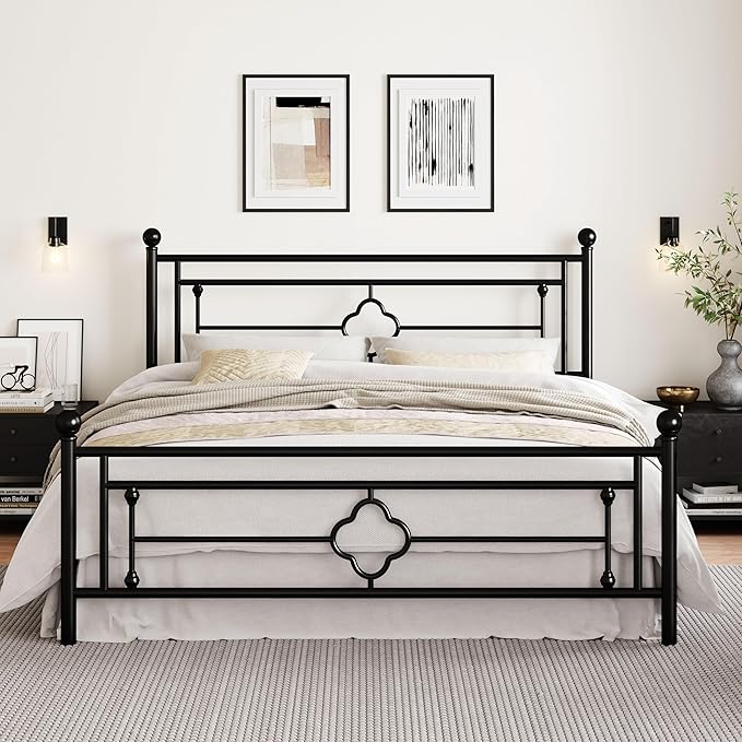 SHA CERLIN 14 Inches King Size Metal Platform Bed Frame/Vintage Iron-Art by SHACERLIN