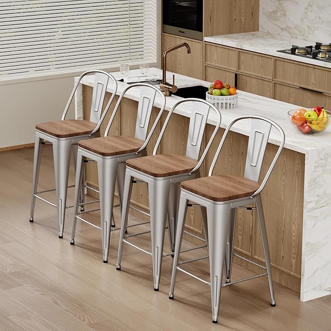 Changjie Furniture 30 Inches Metal Barstools Set of 4 Counter Height Bar Stools - Image 6