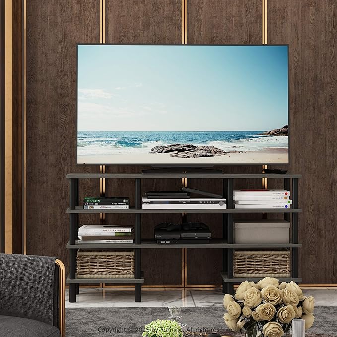 Furinno Turn-N-Tube 4-Tier Multipurpose Wide Shelf TV Stand, French Oak - Image 2