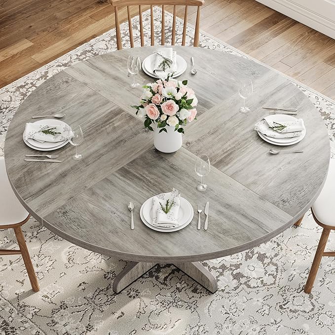 GarveeHome Round Dining Table for 4, 47 Inch Farmhouse Circle Kitchen Table - Image 5