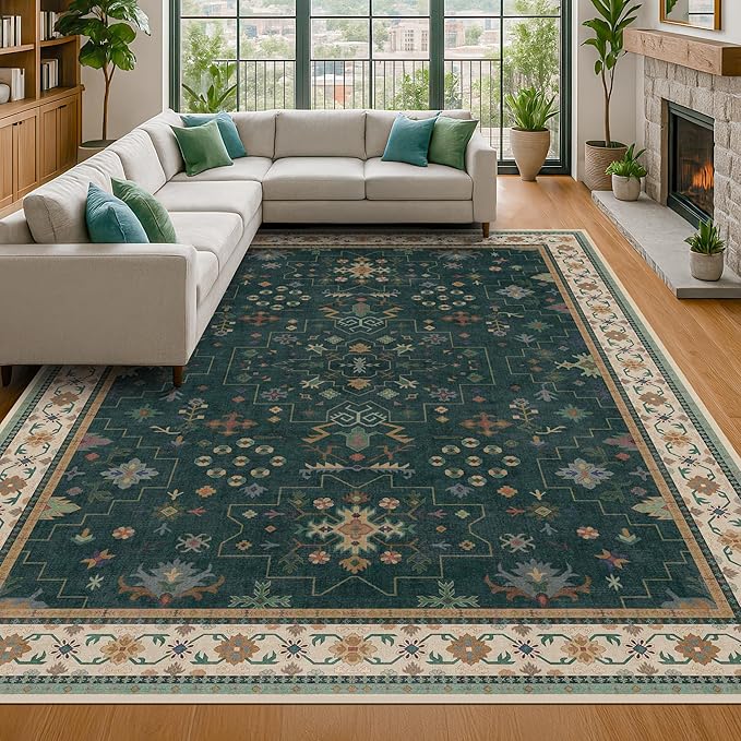 Dark Green Oushak Living Room Rug 10x14 - Image 9