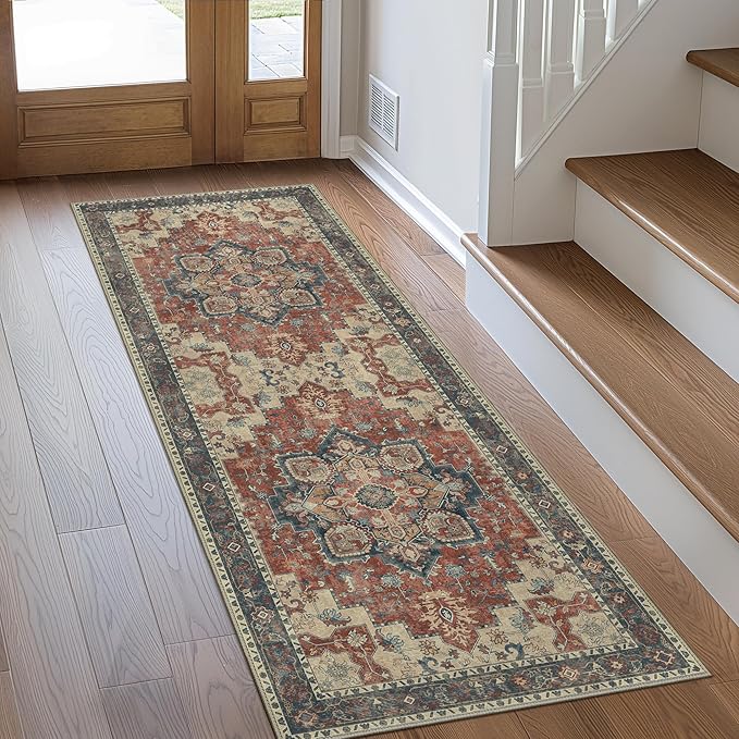 GENIMO 2'6''x14 Runner Rugs for Hallway, Machine Washable Non Slip Vintage by GENIMO