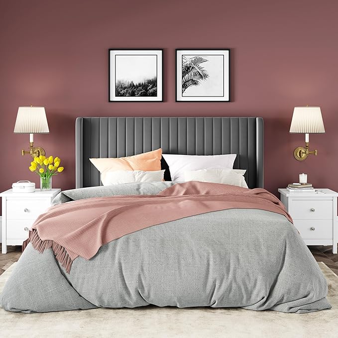 Allewie Queen Size Velvet Bed Frame/Vertical Channel Tufted Wingback - Image 3