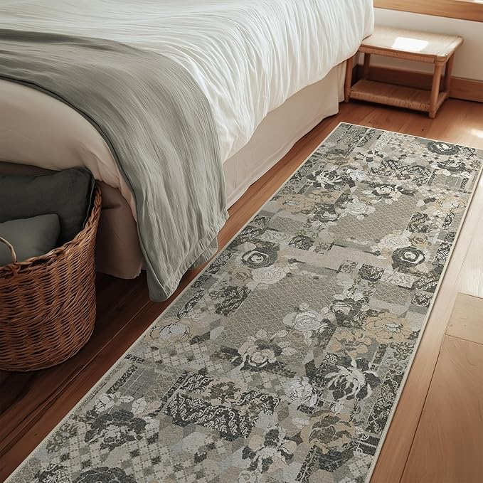 GENIMO Floral Runner Rug 2'6''x8, Machine Washable Non Slip Vintage Patchwork by GENIMO