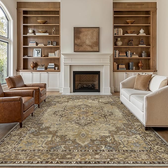 GENIMO 9x12 Area Rugs for Living Room, Machine Washable Non Slip Vintage Rugs by GENIMO
