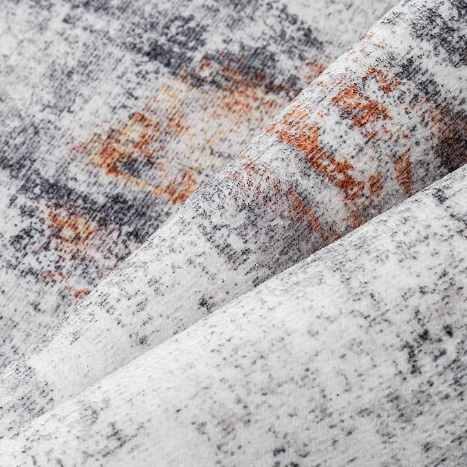 5x7 Washable Area Rug Grey Rust Modern Neutral Abstract Living Room Bedroom - Image 9