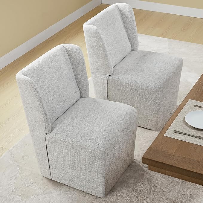 Upholstered Dining Chair with Casters Wingback Modern Side Armless Deskchair - Image 2
